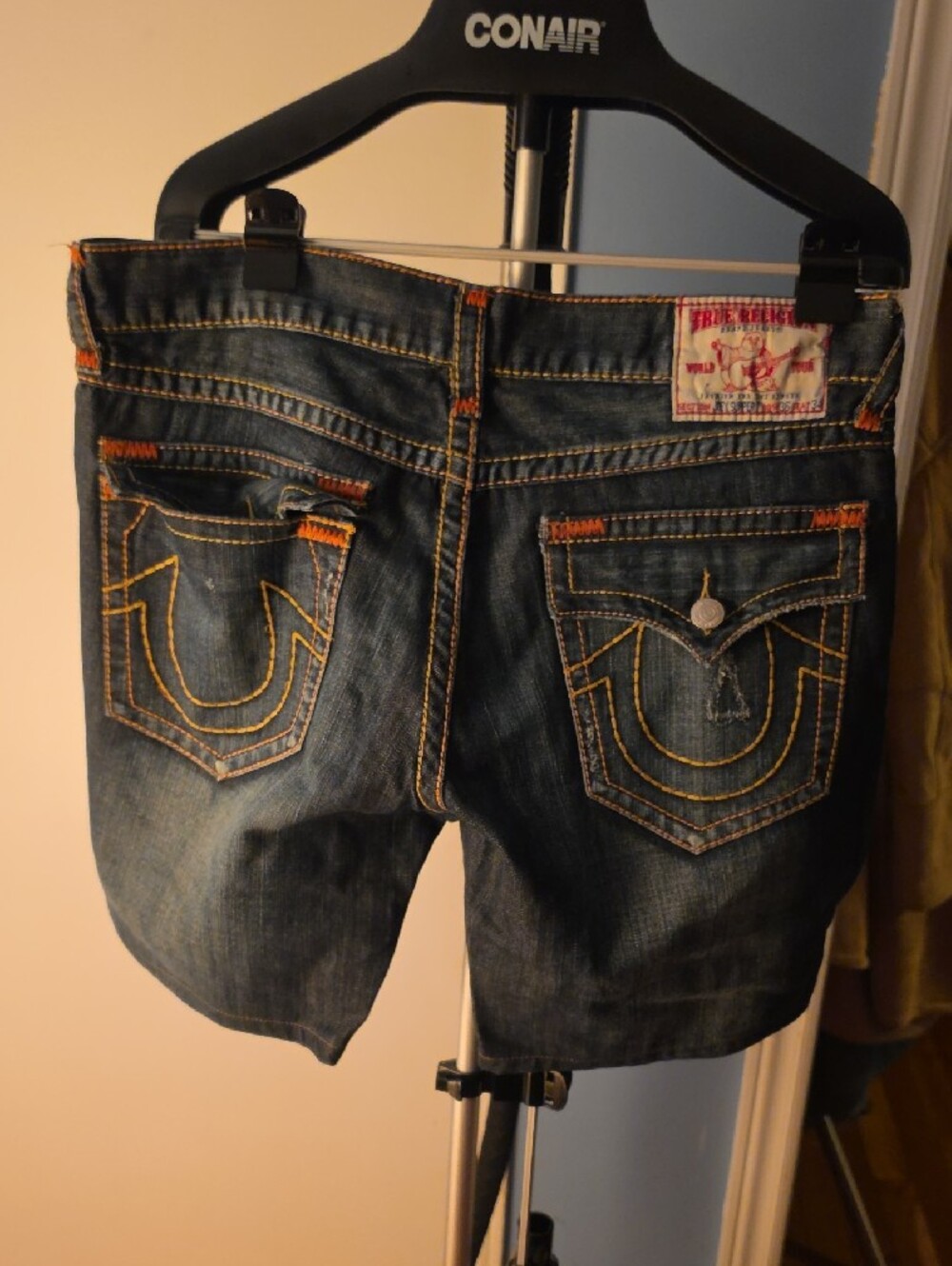 True Religion Dark Blue Denim Jean Shorts with Contrast Stitching - Picture 11 of 11